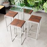 Conjunto Mesa Alta Bar Bistrô Quadrada Vidro 4 Bancos Imbuia Industrial White