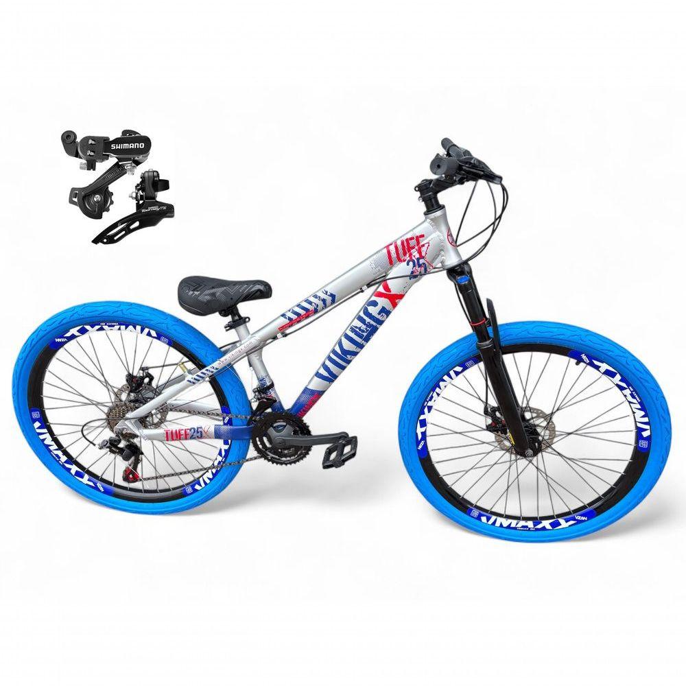 Bicicleta Aro 26 Vikingx Tuff X25 21v Freio A Disco Prata-azul