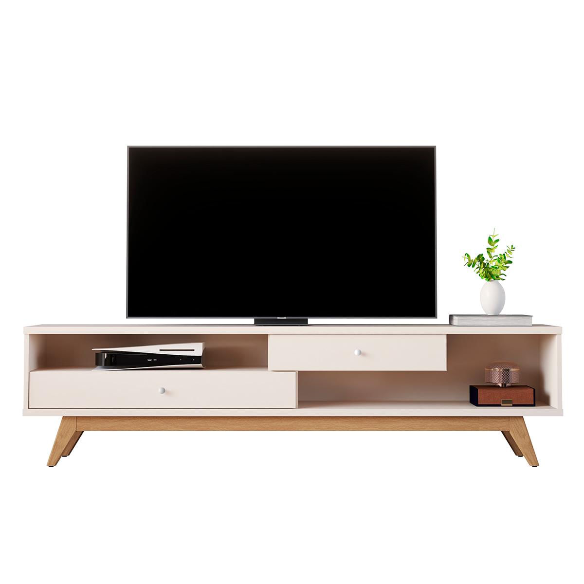 Rack Bancada 5232 180 Cm Tv Até 75" Com Pés Madeira Maciça Off White