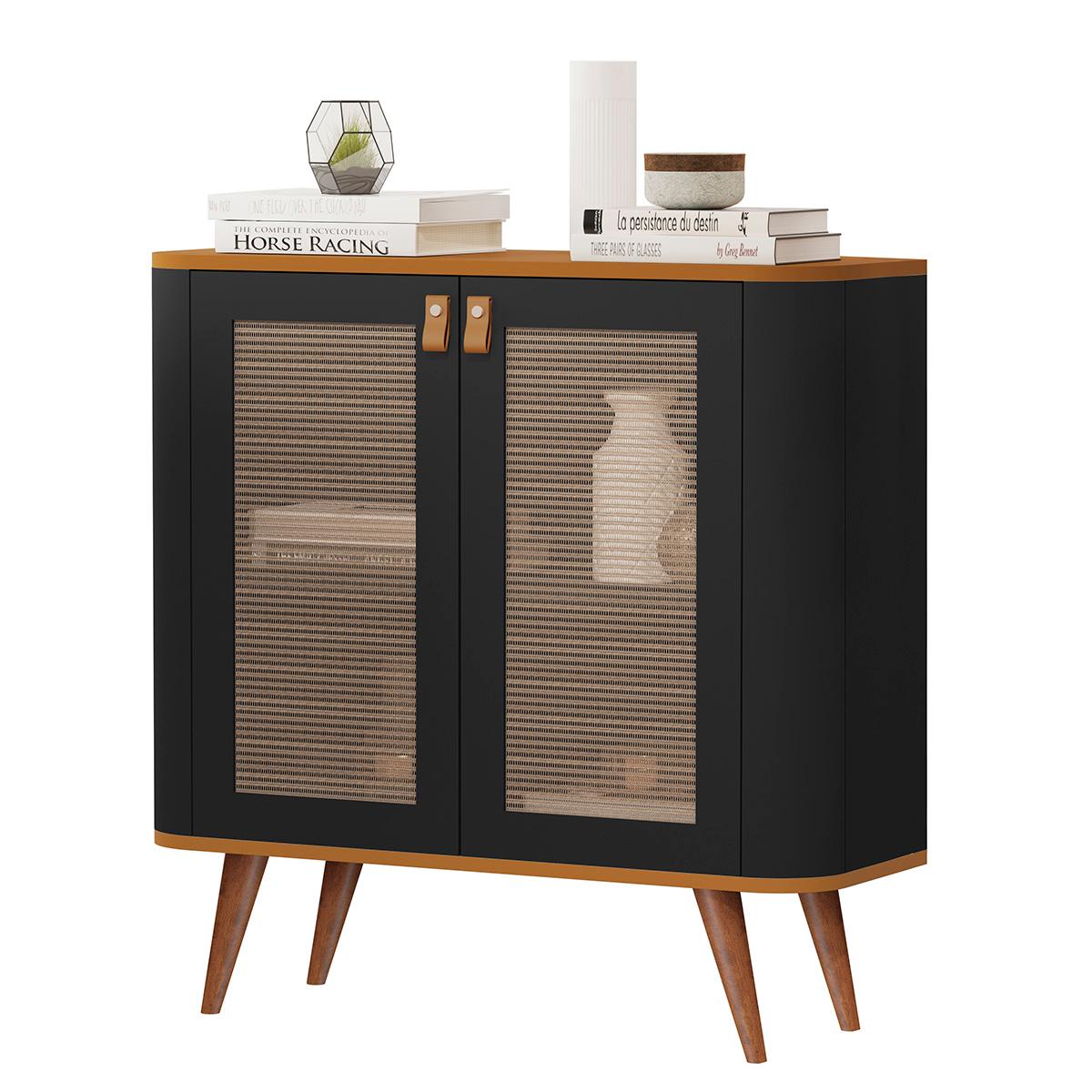 Aparador Buffet Jutai New Com 2 Portas Pés De Madeira Maciça Preto/nature