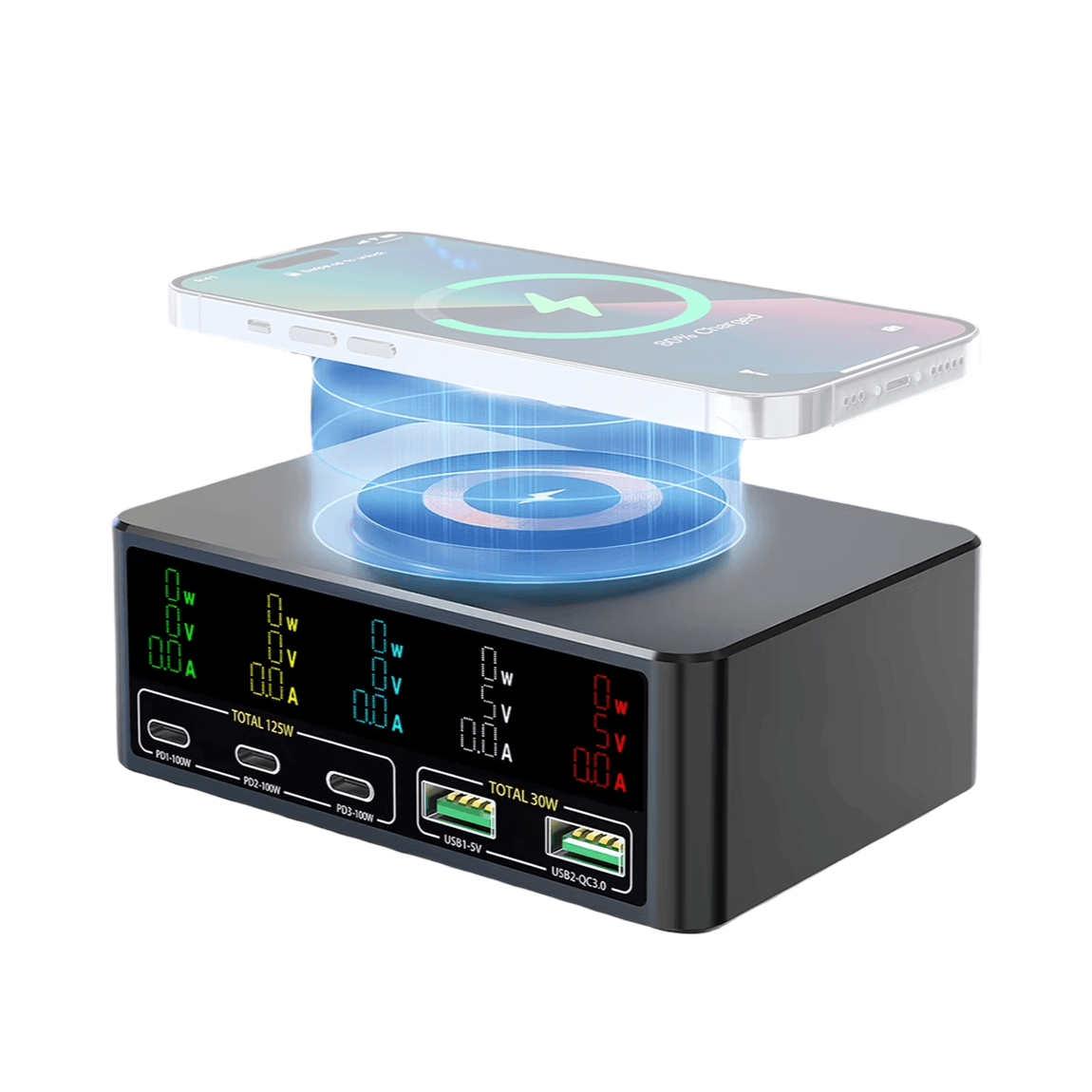 Carregador Wireless 818c Indução 15w Multi Usb 140w Pd-qc (preto)