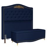 Cabeceira Cama Box Casal King 195cm Com Calçadeira Baú Imperial J02 Suede Azul - Mpozenato
