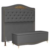 Cabeceira Cama Box Casal King 195cm Com Calçadeira Baú Imperial J02 Suede Chumbo - Mpozenato