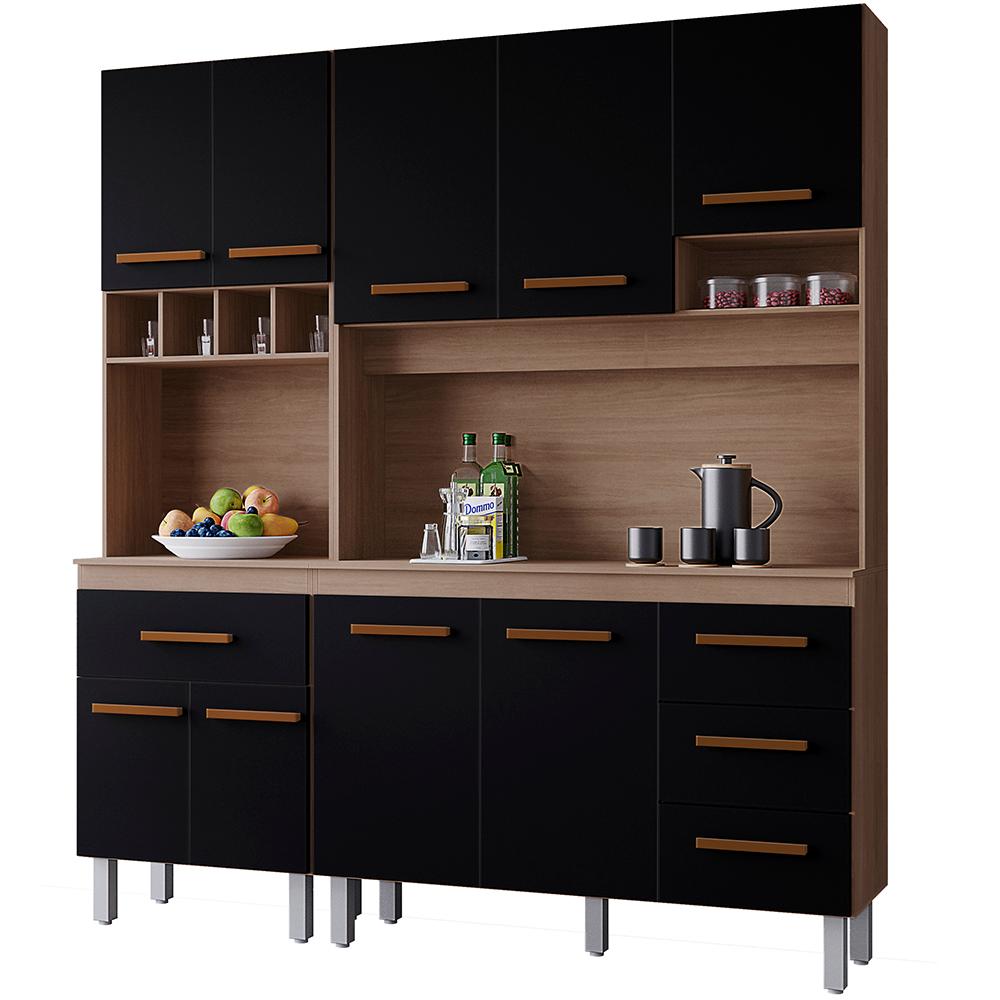 Kit Cozinha 9p 4g 180 Cm Vitoria Savana Preto Mobbs