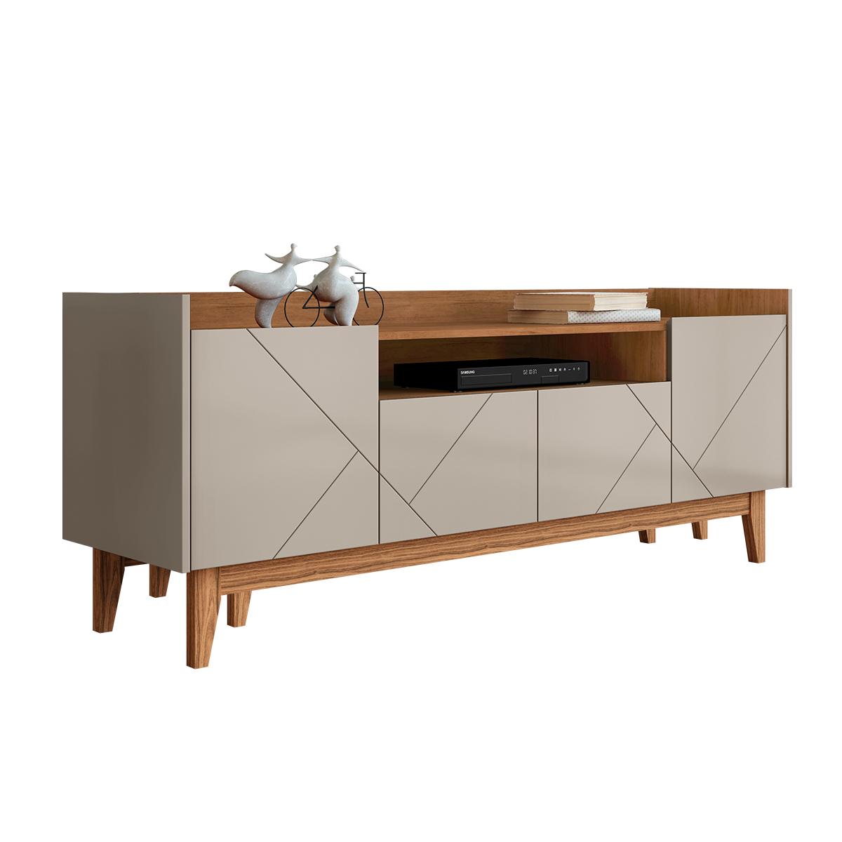Rack Adria 180 Sala Tv Até 65 Polegadas Pés Madeira Maciça Off White/cedro