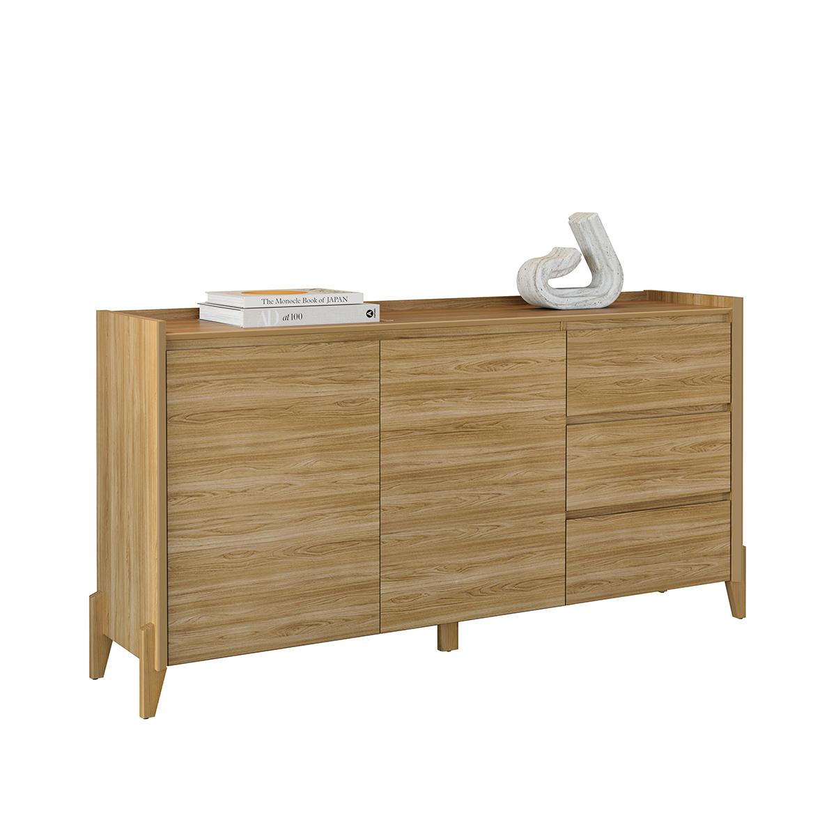 Aparador Buffet Rennes 2 Portas 3 Gavetas Pés Madeira Maciça Hanover