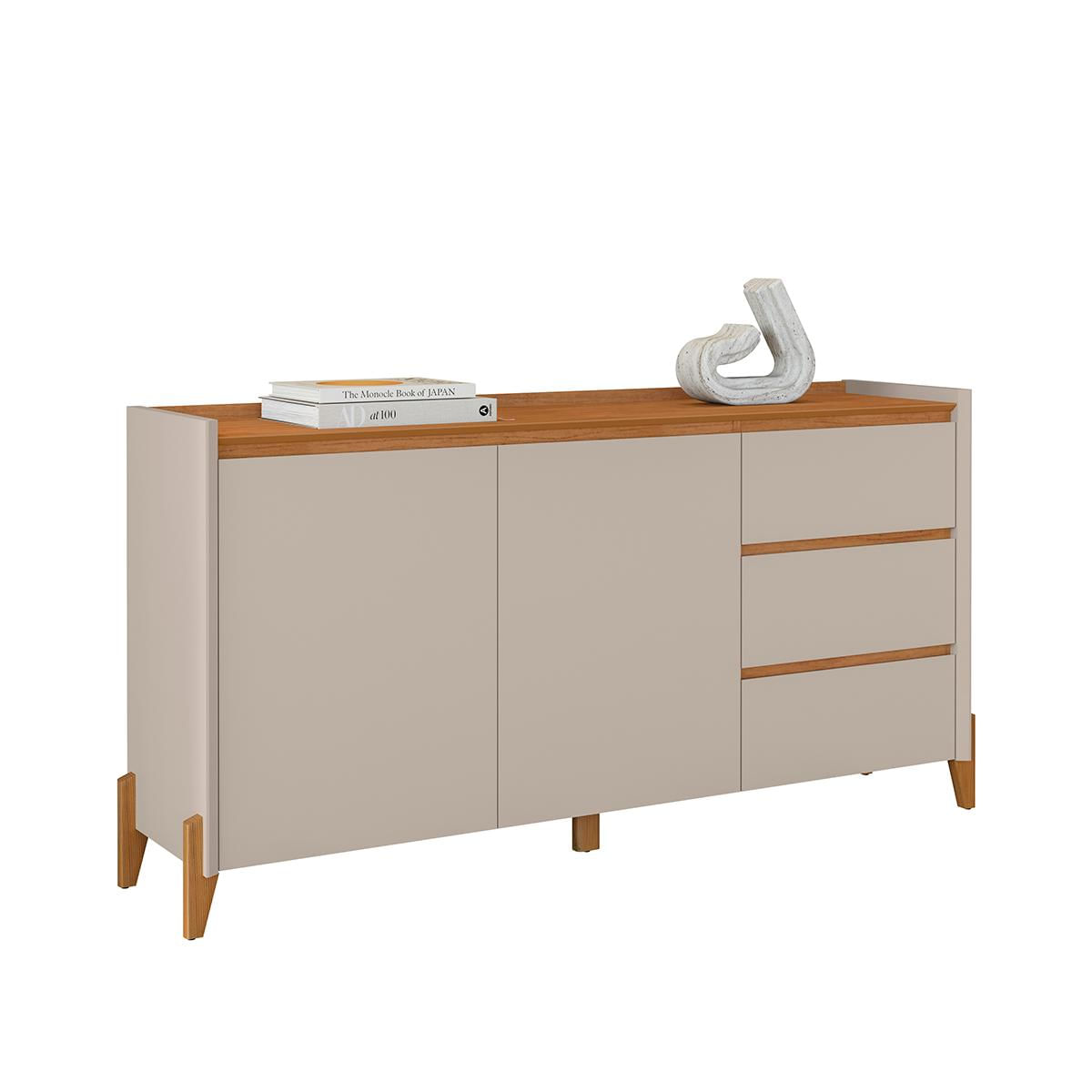 Aparador Buffet Rennes 2 Portas 3 Gavetas Pés Madeira Maciça Cedro/off White