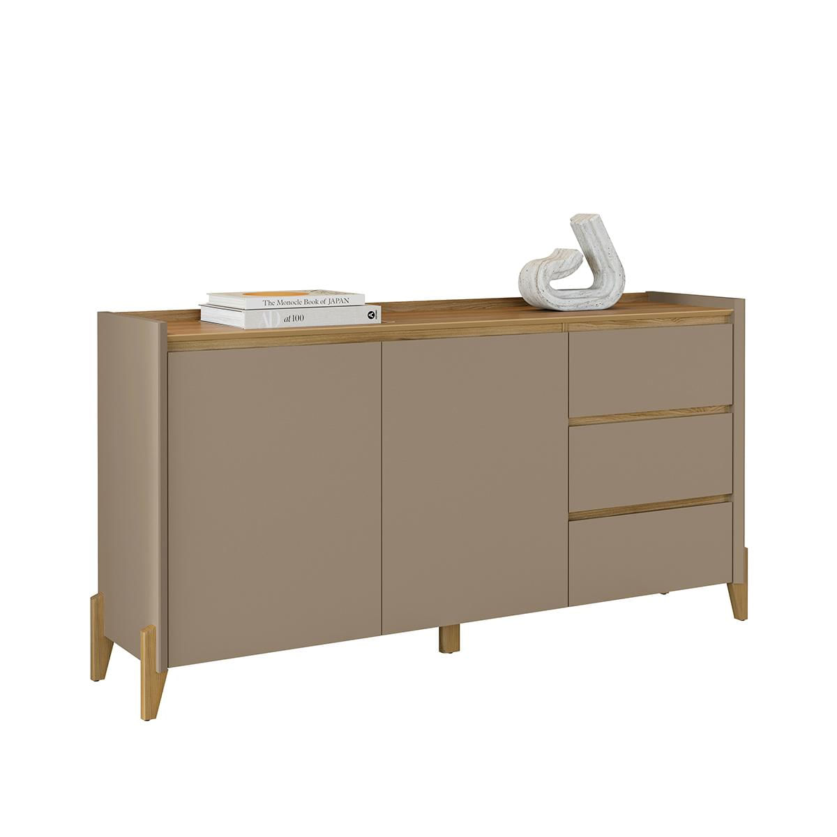 Aparador Buffet Rennes 2 Portas 3 Gavetas Pés Madeira Maciça Hanover/fendi