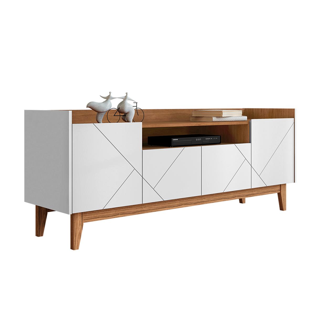 Rack Adria 180 Sala Tv Até 65 Polegadas Pés Madeira Maciça Branco/cedro