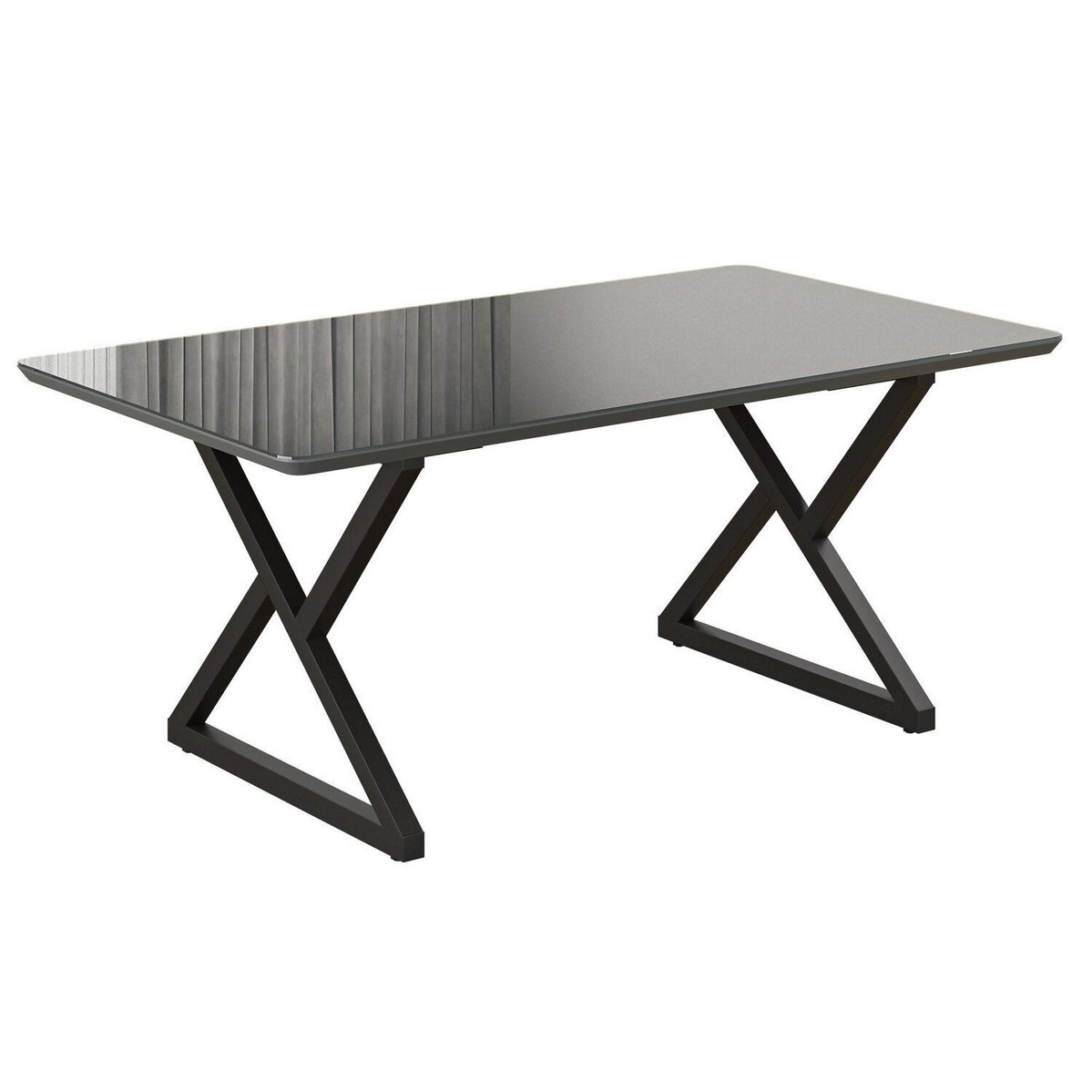 Mesa Para Sala De Jantar Retangular 160x90cm Mdf Com Vidro Império Preto Fosco / Grafite