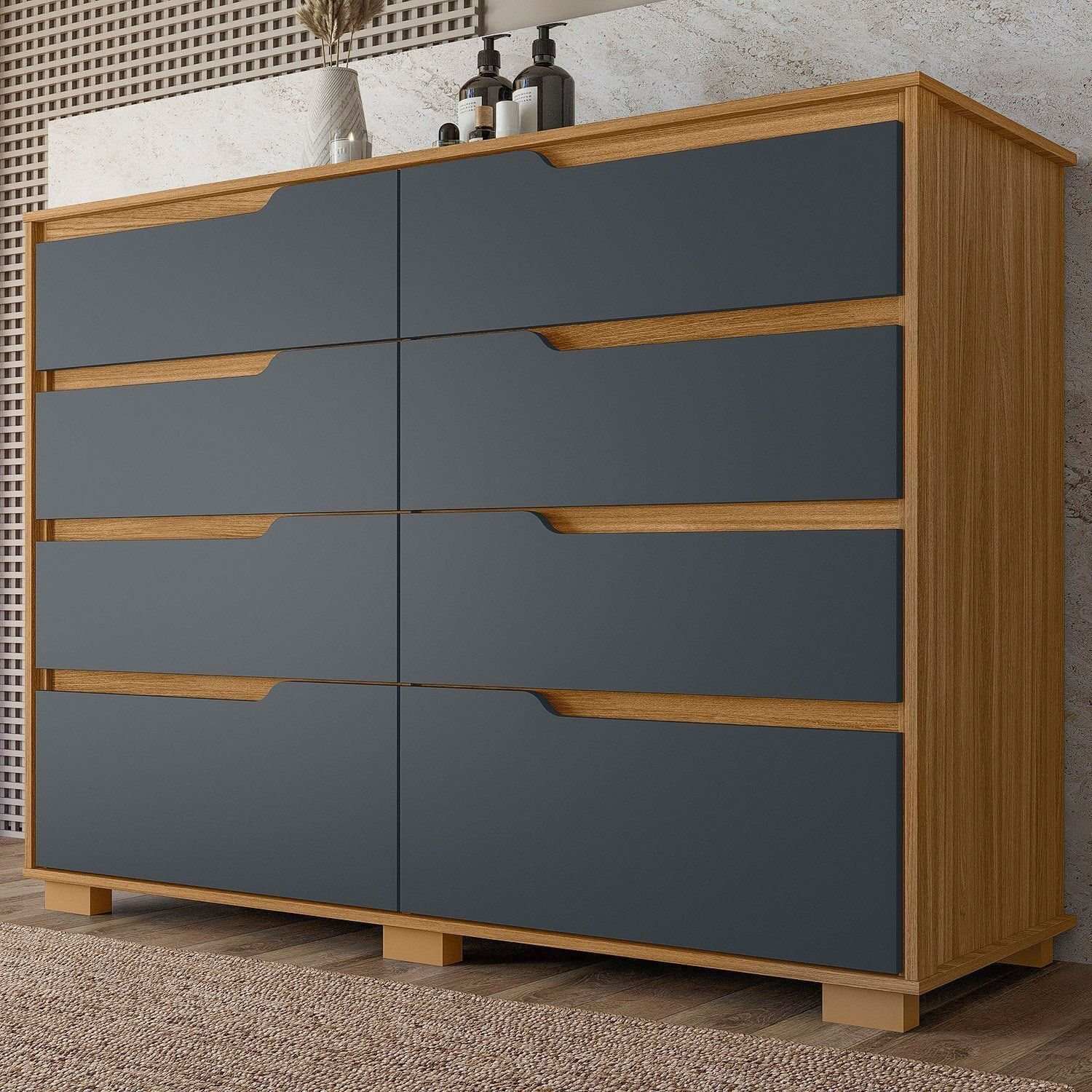 Cômoda Para Quarto 8 Gavetas 147cm Georgia Freijó/cinza