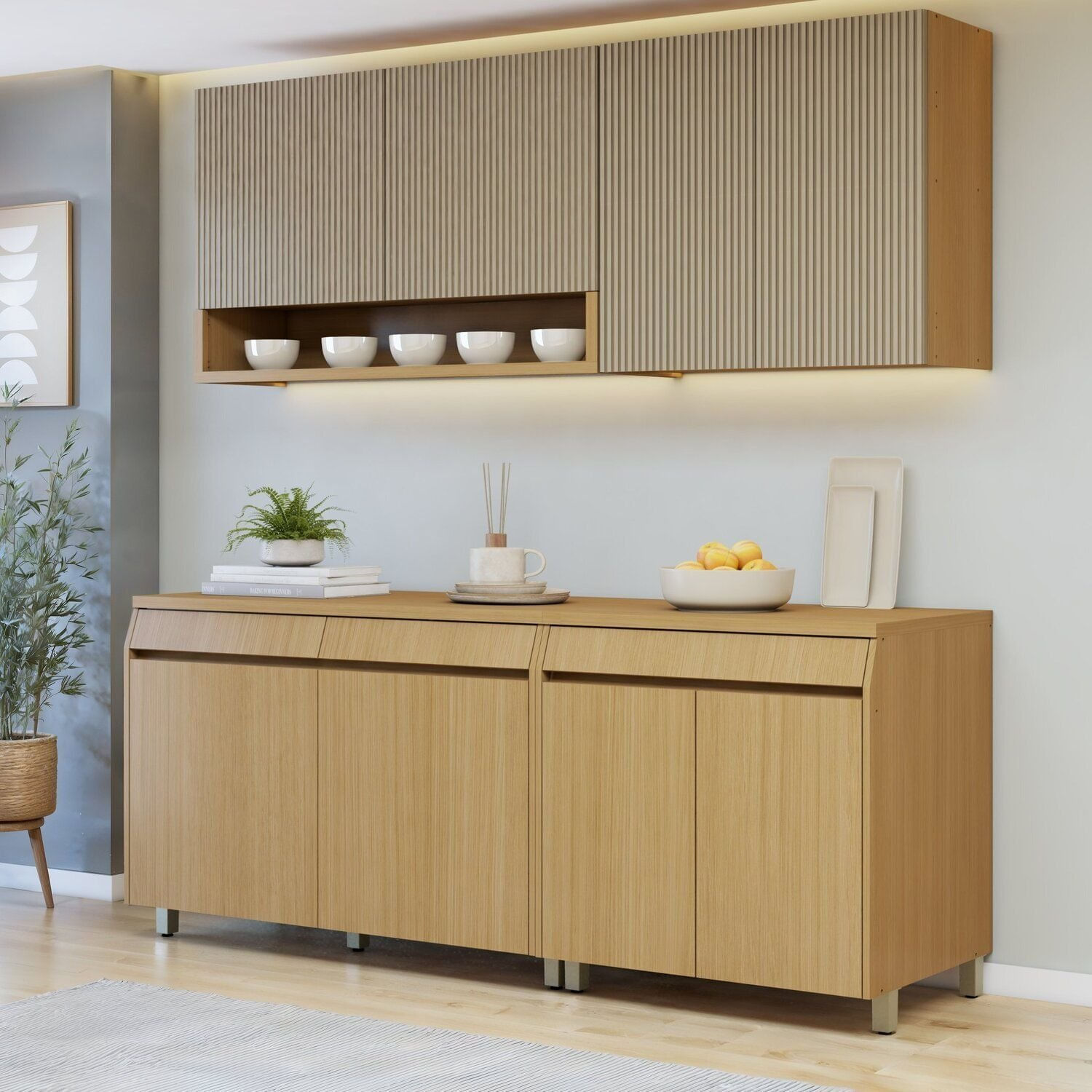 Cozinha Completa Modulada 4 Peças 8 Portas 3 Gavetas 100% Mdf Simone Mendes Marrom