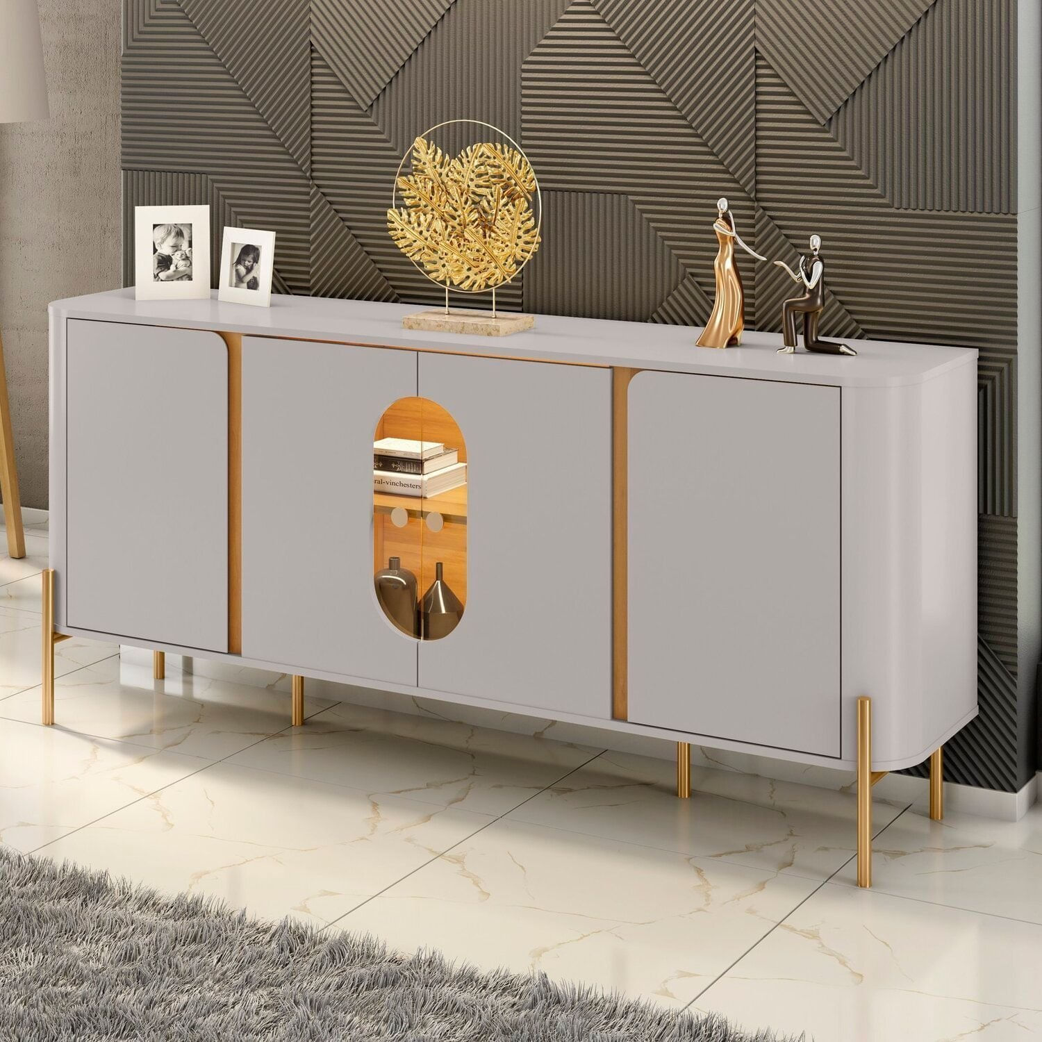 Aparador Buffet 4 Portas Em Mdp E Mdf Tambaú Off White/naturalle