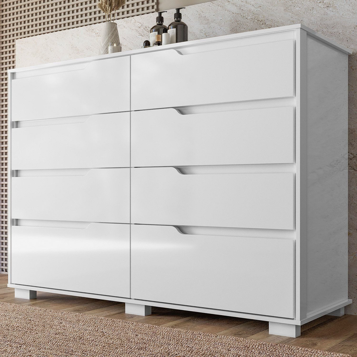 Cômoda Para Quarto 8 Gavetas 147cm Georgia Branco