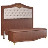 Cabeceira Cama Box Casal King 195cm Com Calçadeira Baú Imperial J02 Corano Marfim/Marrom - Mpozenato