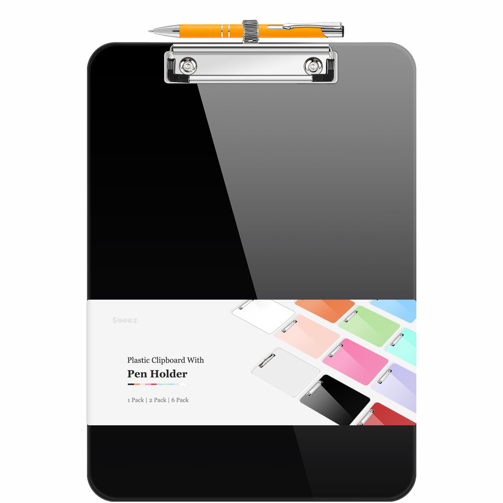 Prancheta Sooez Plastic Com Porta-canetas A4 22x28cm Preta