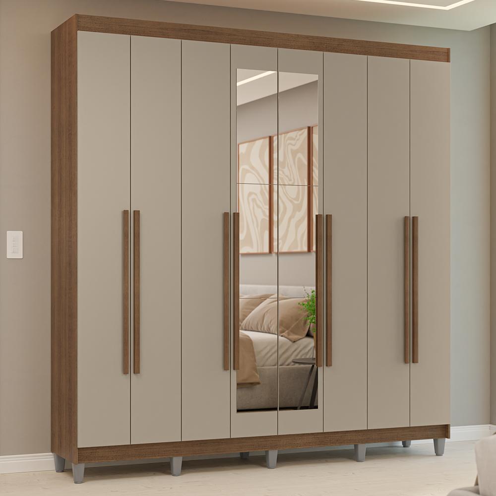 Guarda-roupa Casal Com Pés 8 Portas Batentes Com Espelho Rustic/crema/rustic Venus Madesa