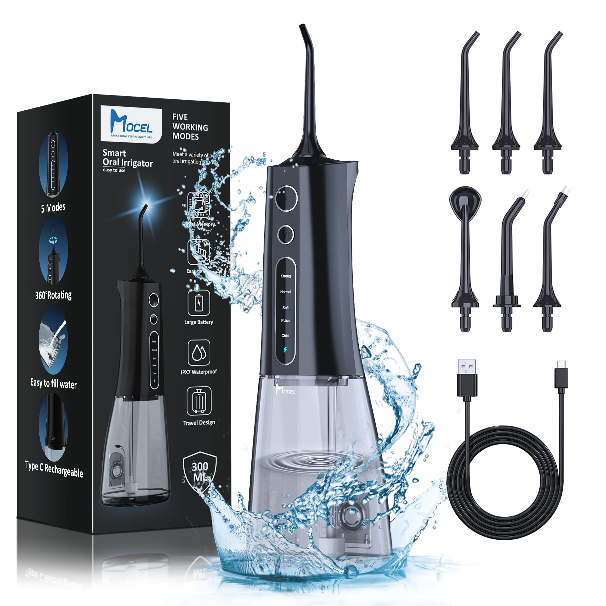 Fio Dental Aquático Mocel Oled Display 300ml Ipx7 Preto