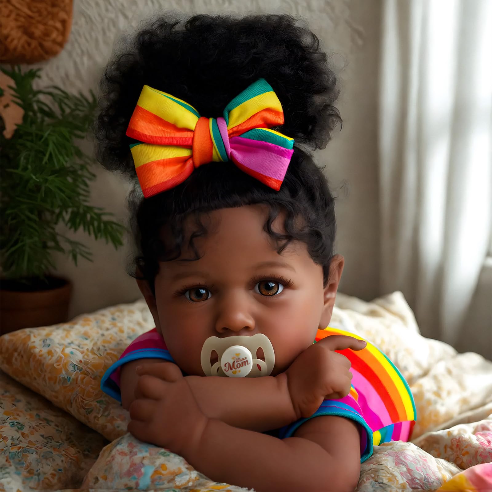 Boneca Reborn Baby Doll Jizhi Afro-american Girl 55 Cm Com Acessórios