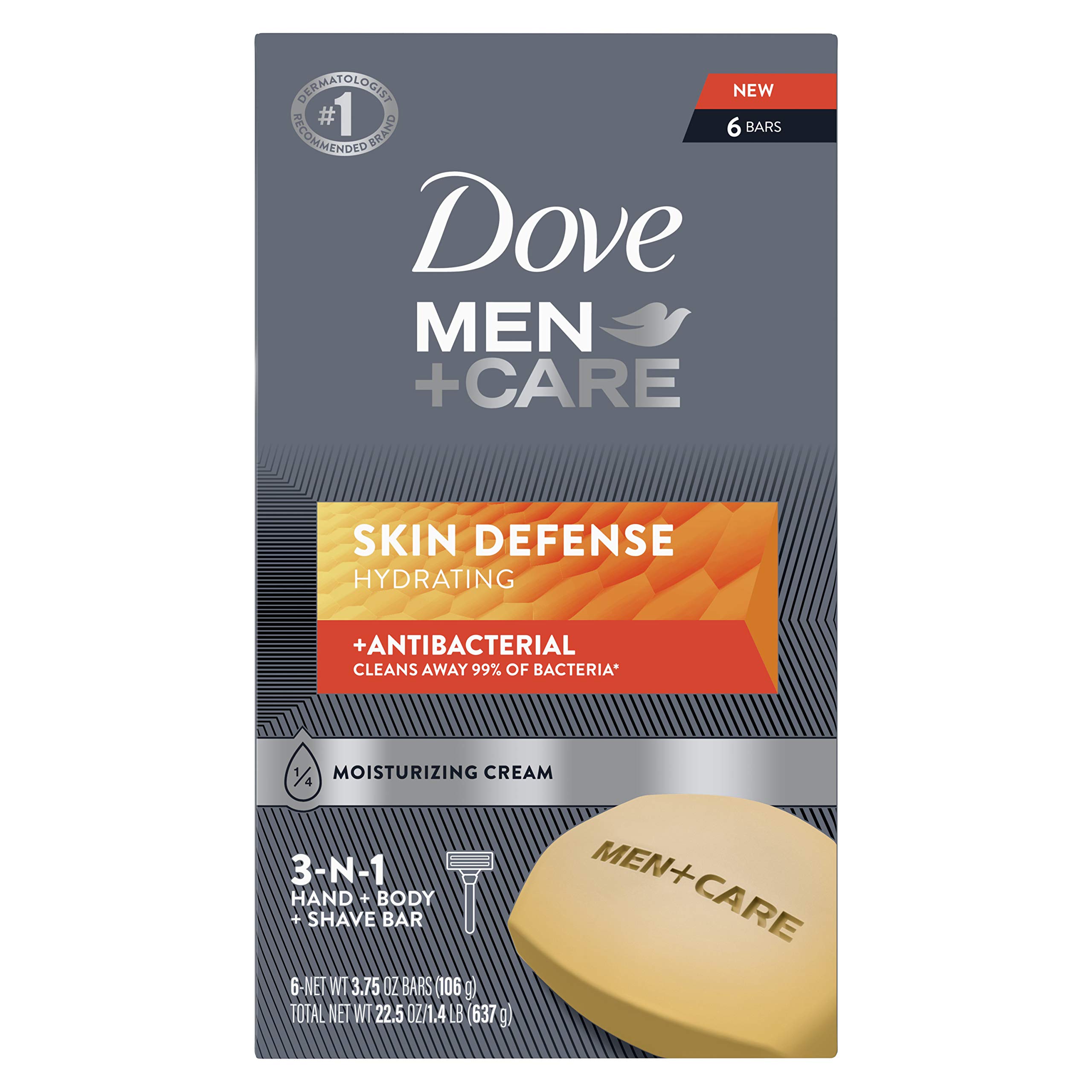 Sabonete Em Barra Dove Men + Care Defense, Antibacteriano, 110 G, Pacote Com 6