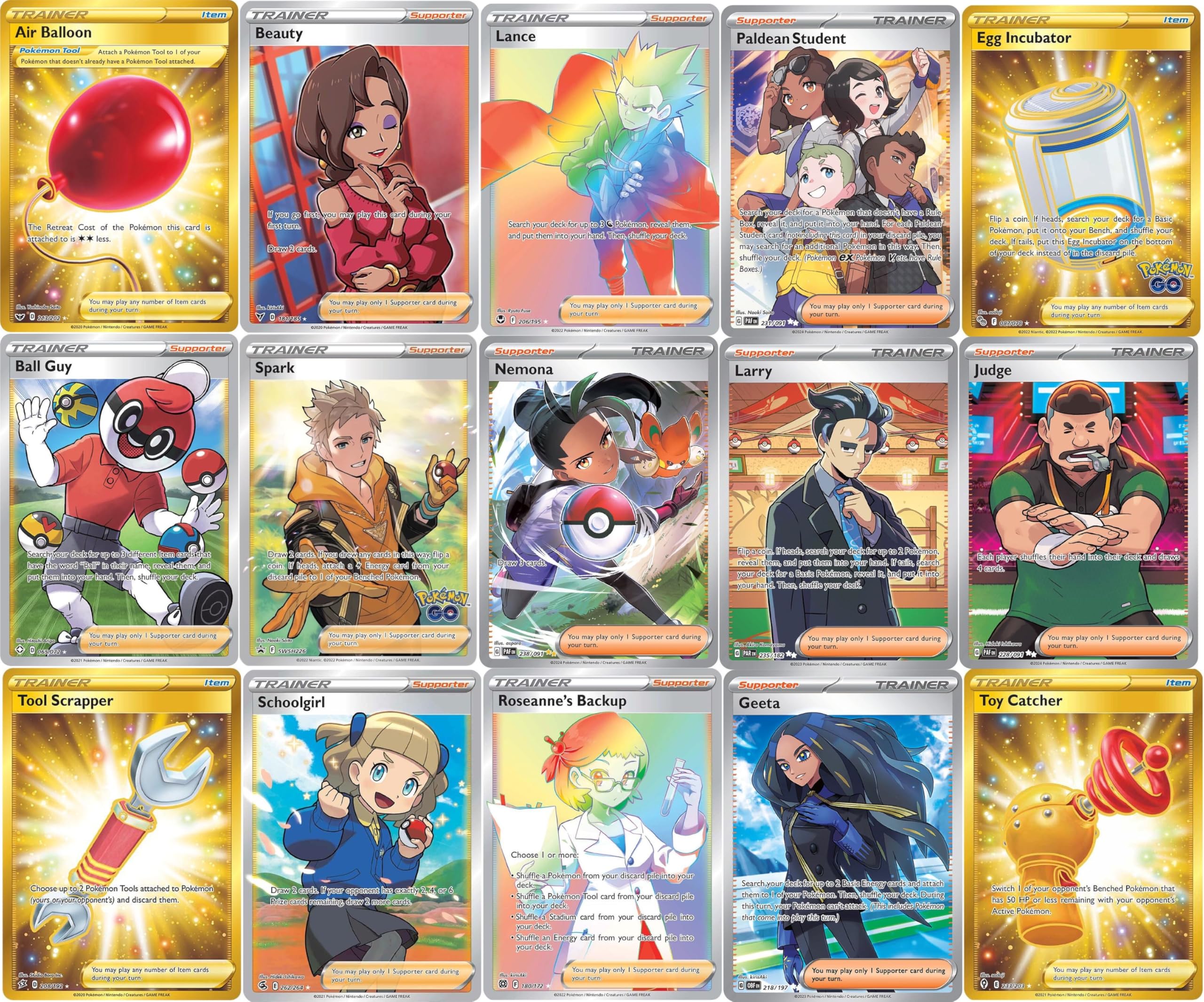 Lote De Cartas Pokémon 5 Full Art Trainer +1 Secret Rare +4 Gravado