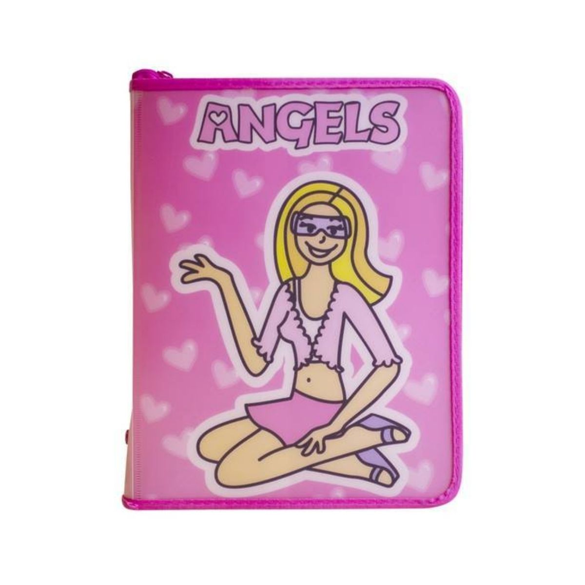 Pasta Com Zíper Colegial Yes Angels Rosa Estampada Aula Com Bolso Interno Escolar Arquivos Anotações