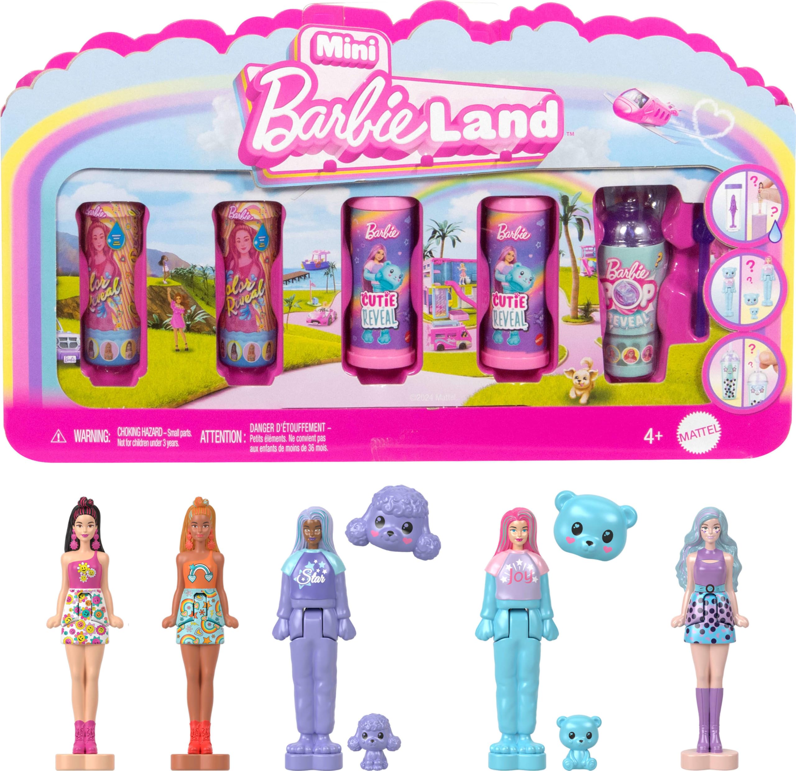 Bonecas Barbie Mini Barbie Land, Pacote Com 5, Pop Reveal, 1,5 Polegadas