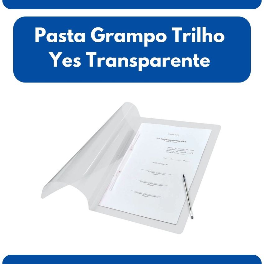 Pasta Grampo Trilho Ofício Yes Transparente Cristal Arquivo Escolar Aula Documentos Folhas Papel - imagem 2