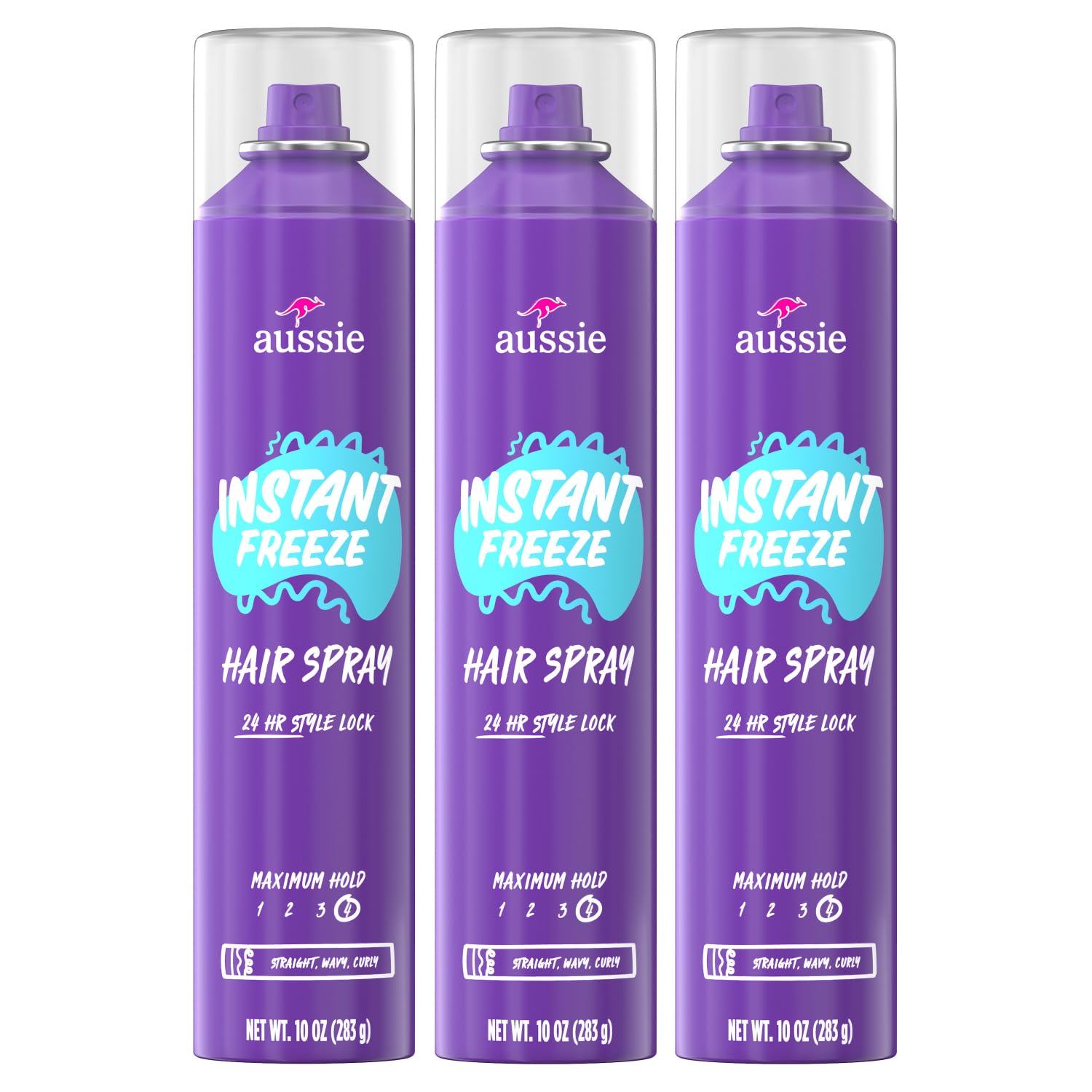 Spray De Cabelo Aussie Instant Freeze Extreme Hold 300 Ml, Pacote Com 3