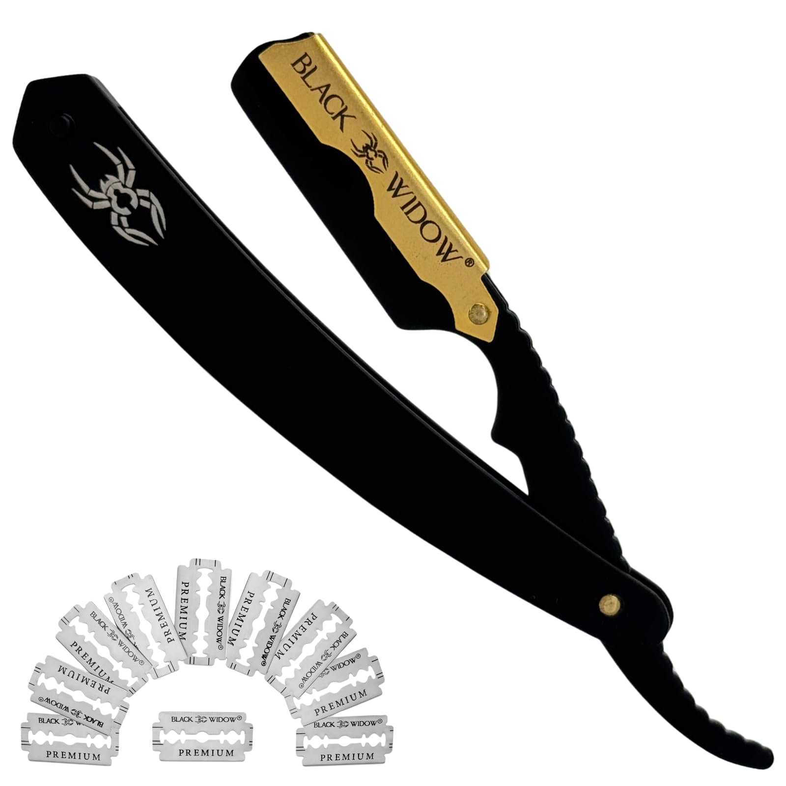 Straight Razor Black Widow Professional Em Preto E Dourado Fosco