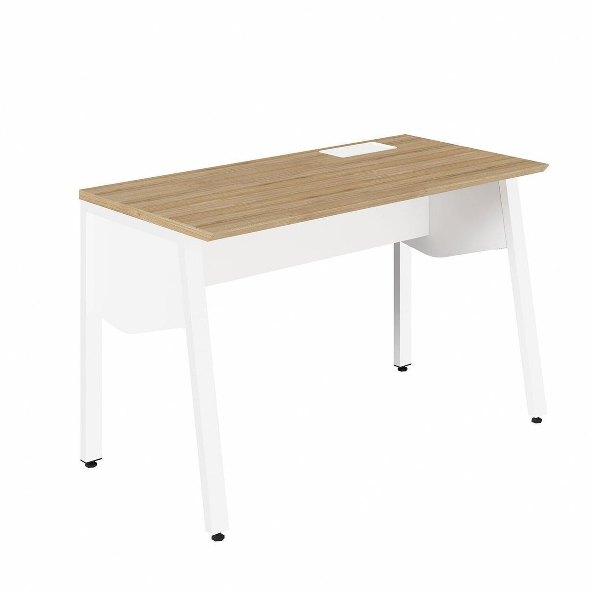 Estação Trabalho Plataforma Individual 135cm Com Caixa De Tomadas Pés Cavalete Industrial Executive Macadâmia / Branco