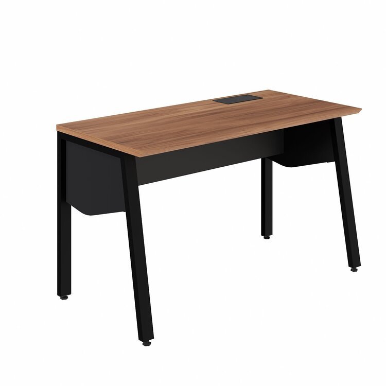 Estação Trabalho Plataforma Individual 135cm Com Caixa De Tomadas Pés Cavalete Nogal /preto