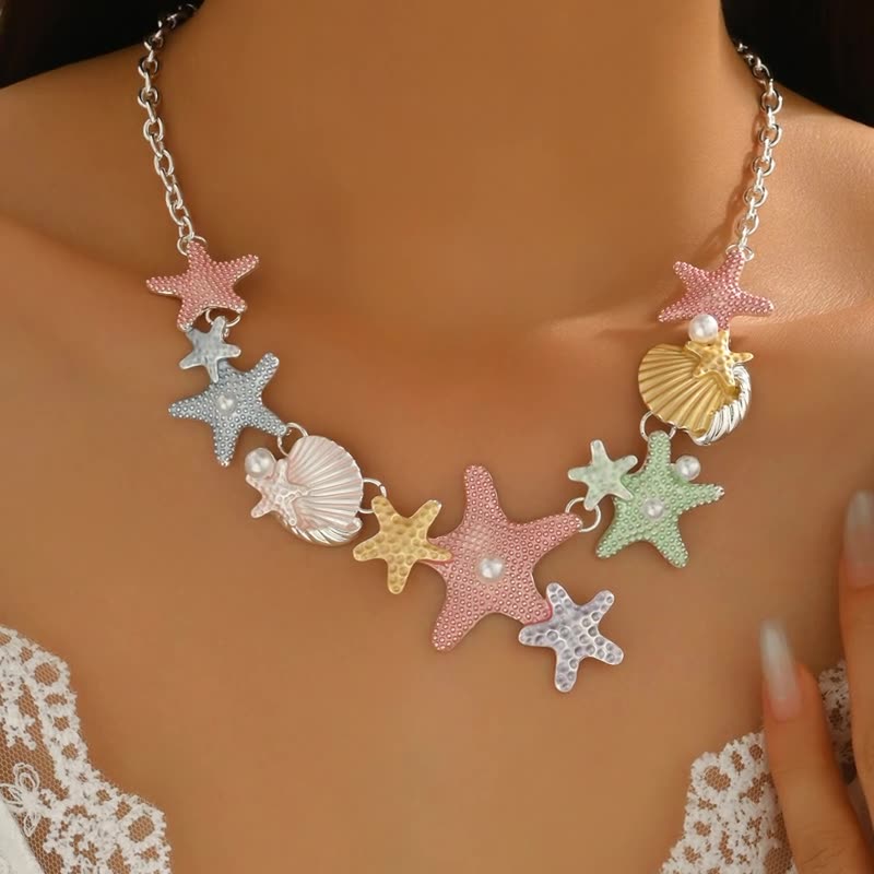 Colar Bjr Macaron Colorful Shell Collar Chain Starfish