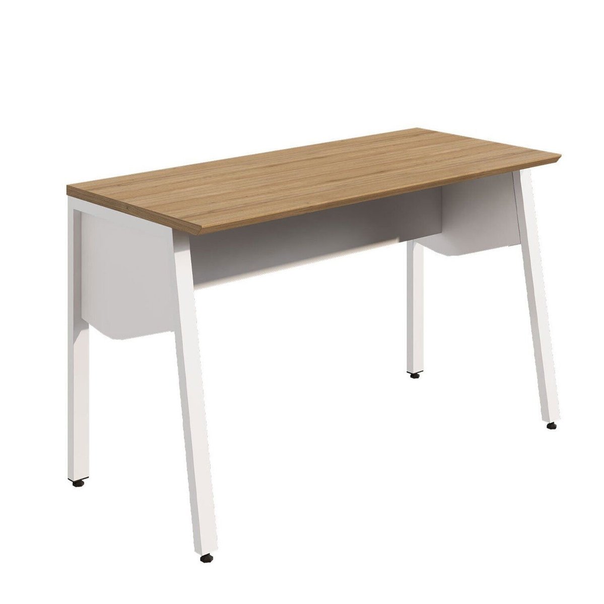 Escrivaninha Escritório Industrial 120cm Com Tampo Chanfrado E Pés Metal Industrial Executive Macadâmia / Branco