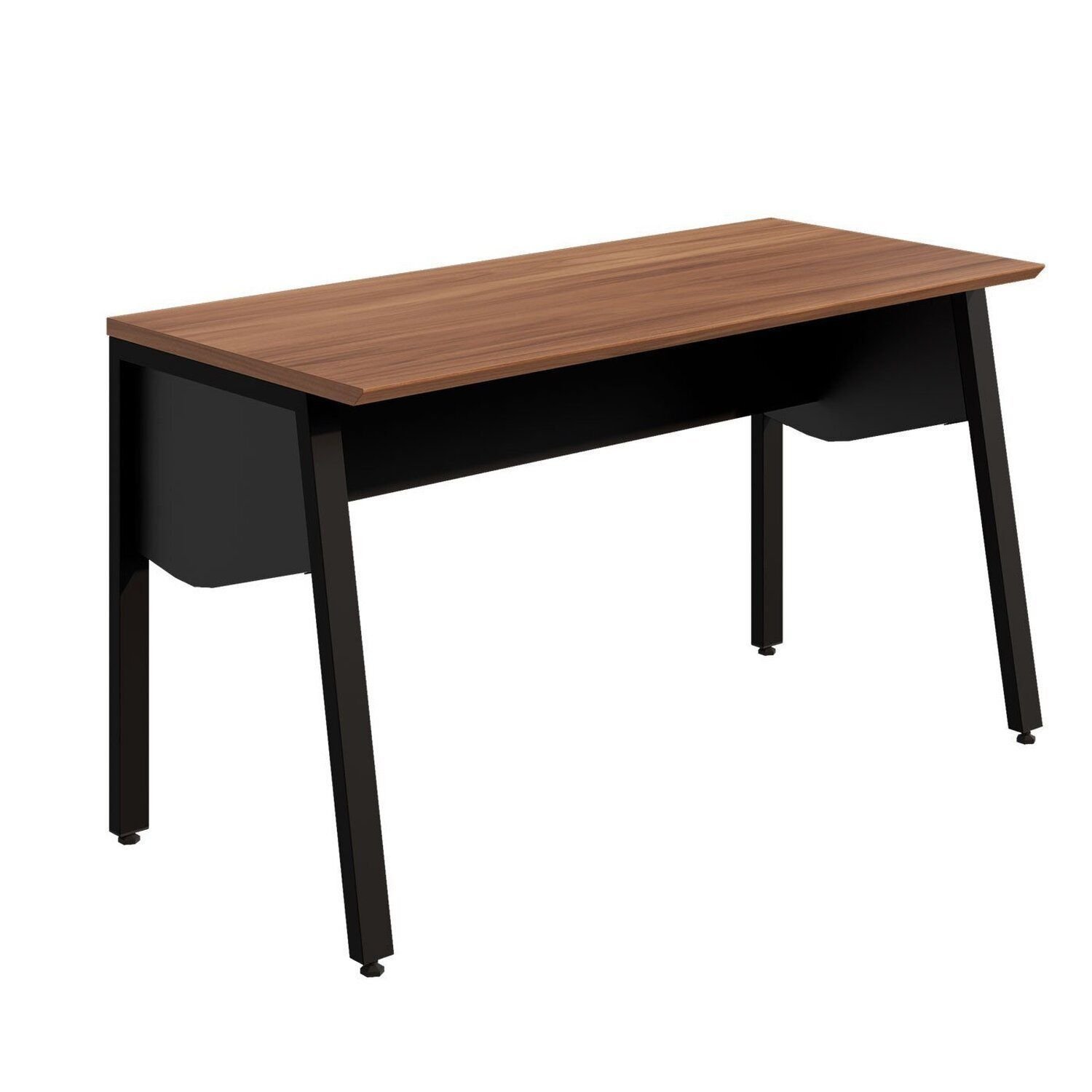 Mesa Escrivaninha 135cm Com Tampo Chanfrado E Pés Metálicos Industrial Executive Nogal / Preto