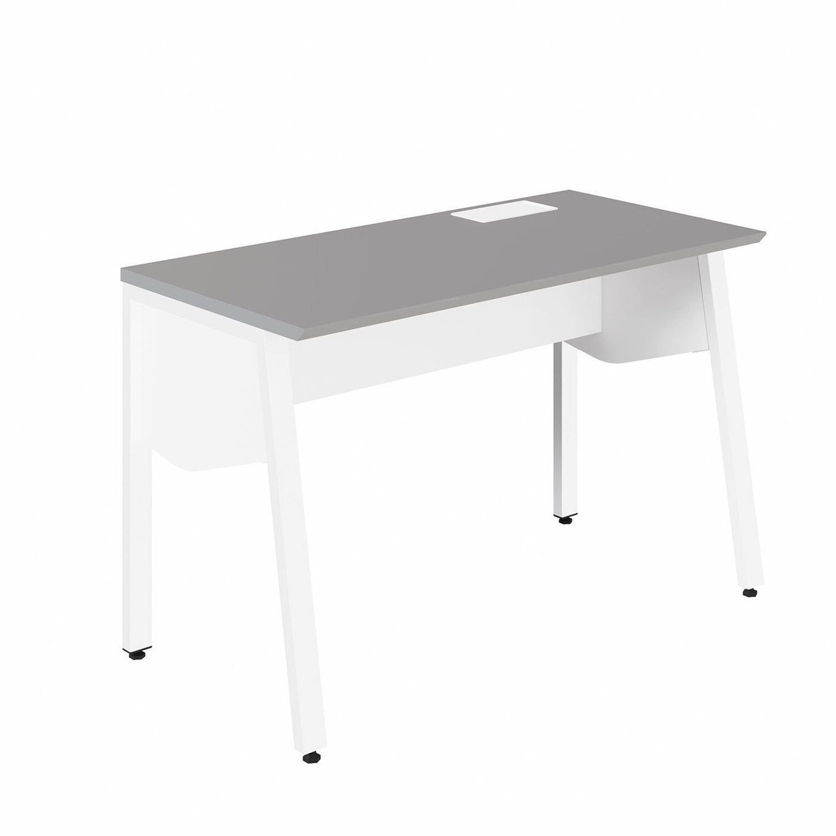 Estação Trabalho Plataforma Individual 135cm Com Caixa De Tomadas Pés Cavalete Industrial Executive Cinza Sagrado / Branco