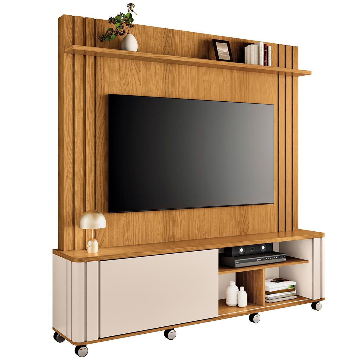 Home Painel Theater Trinus Sala Tv Até 70" Pol Com Rodizios Cinamomo/off White