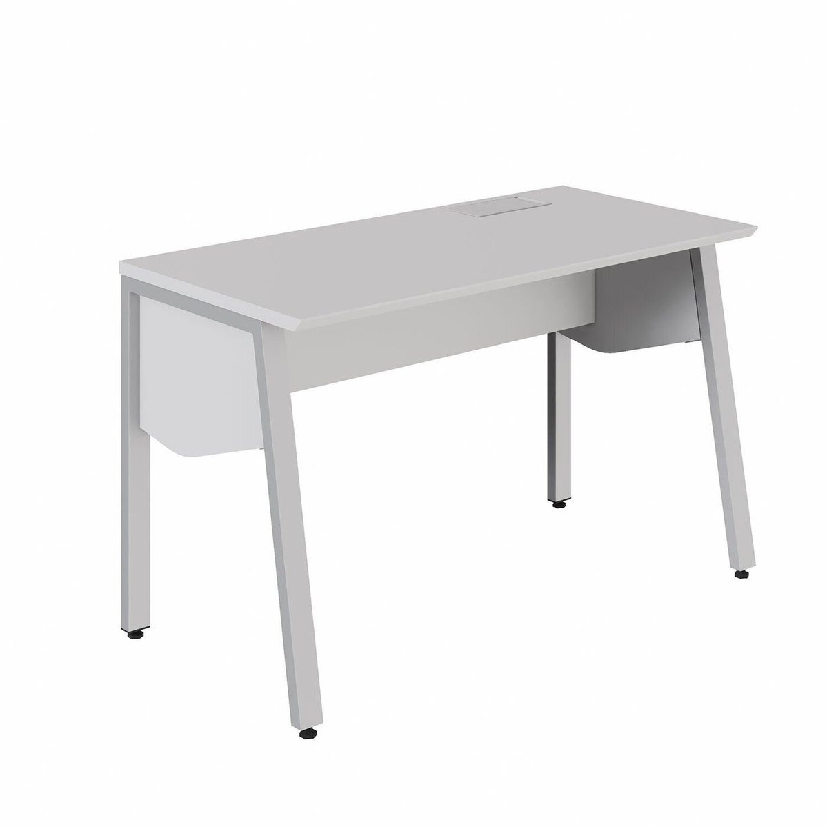 Estação Trabalho Plataforma Individual 135cm Com Caixa De Tomadas Pés Cavalete Cinza