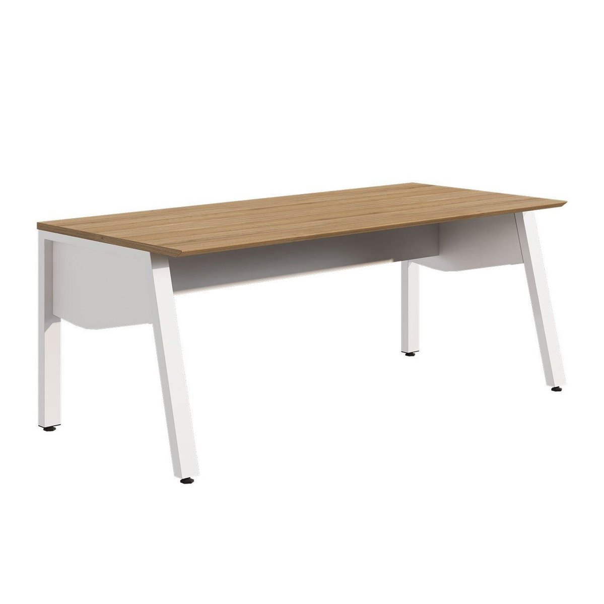 Mesa Escrivaninha Escritório 150cm Com Tampo Chanfrado E Pés Metálicos Industrial Executive Macadâmia / Branco