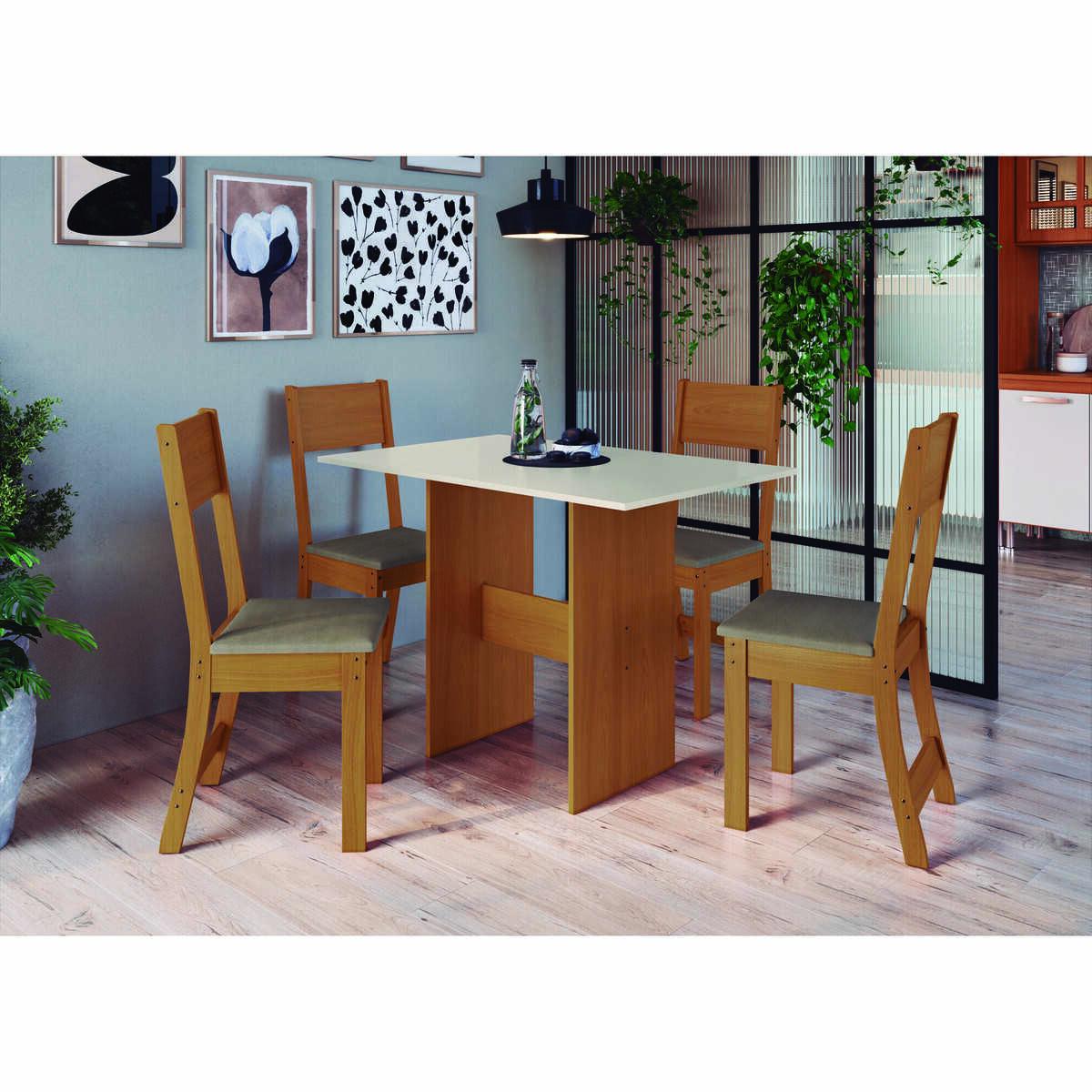 Conjunto Mesa De Jantar 108cm Com 4 Cadeiras Multimóveis Cr50203 Freijó/off White/cacau
