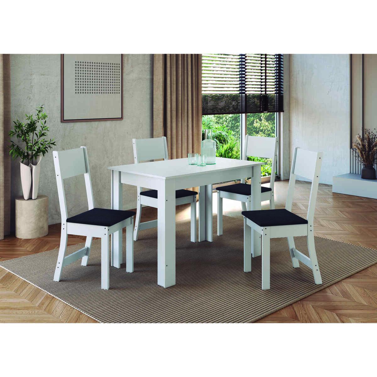 Conjunto Mesa De Jantar 108cm Com 4 Cadeiras Multimóveis Cr50204 Branco/preto