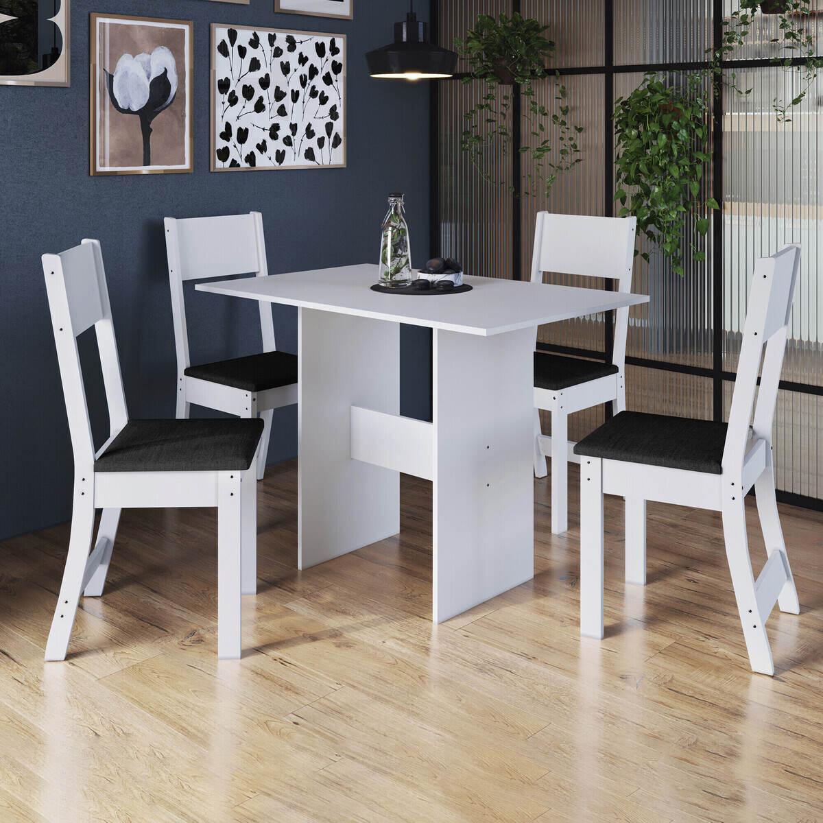 Conjunto Mesa De Jantar 108cm Com 4 Cadeiras Multimóveis Cr50203 Branco/preto