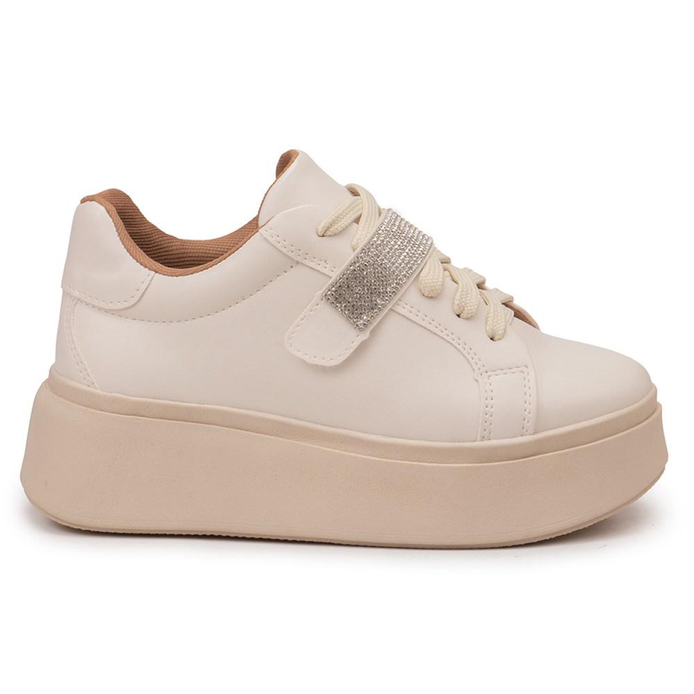 Tênis Feminino Plataforma Casual Strass Removível Off White 37