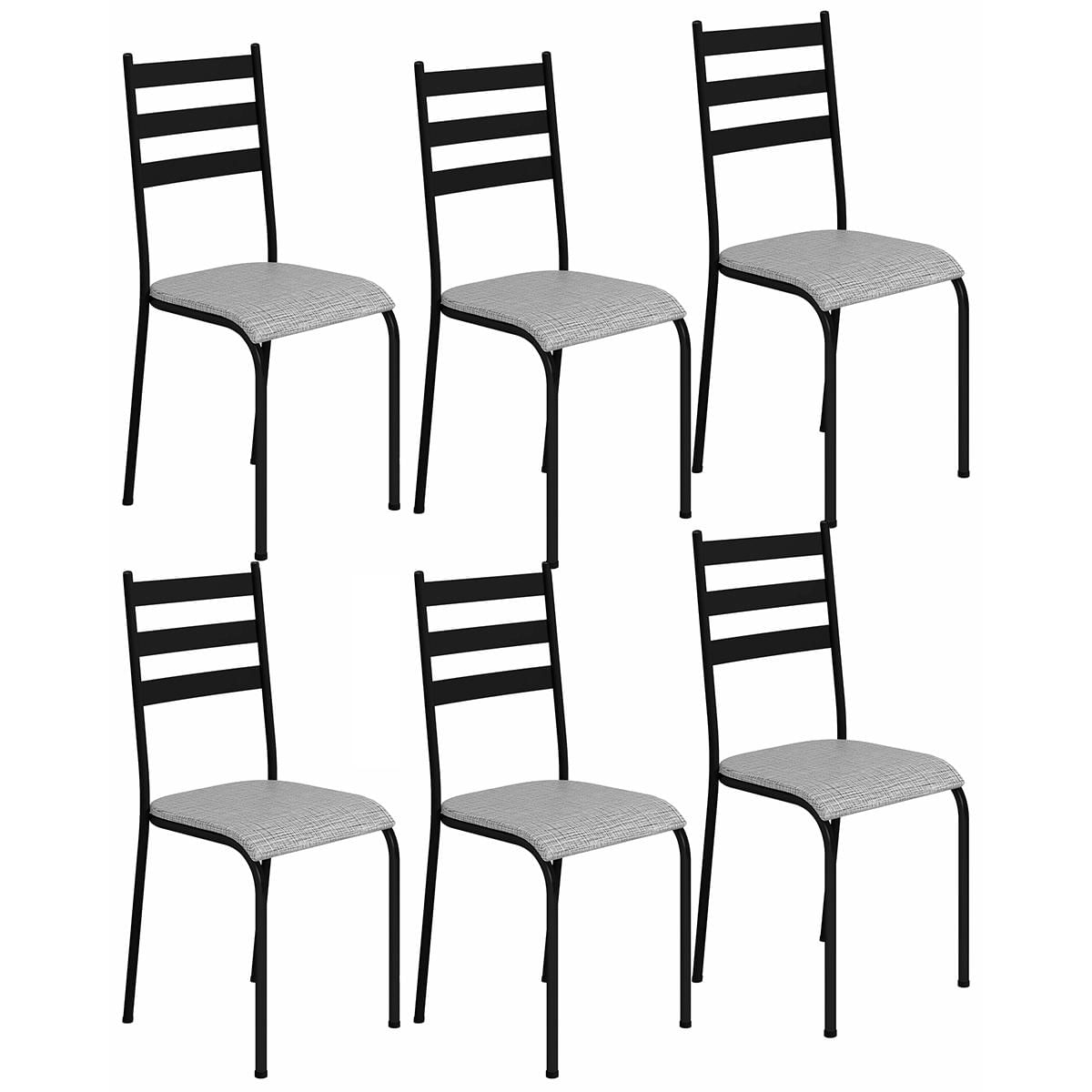 Kit 6 Cadeiras 541 Sala Jantar Cozinha Pés Aço Tubular Cinza/preto