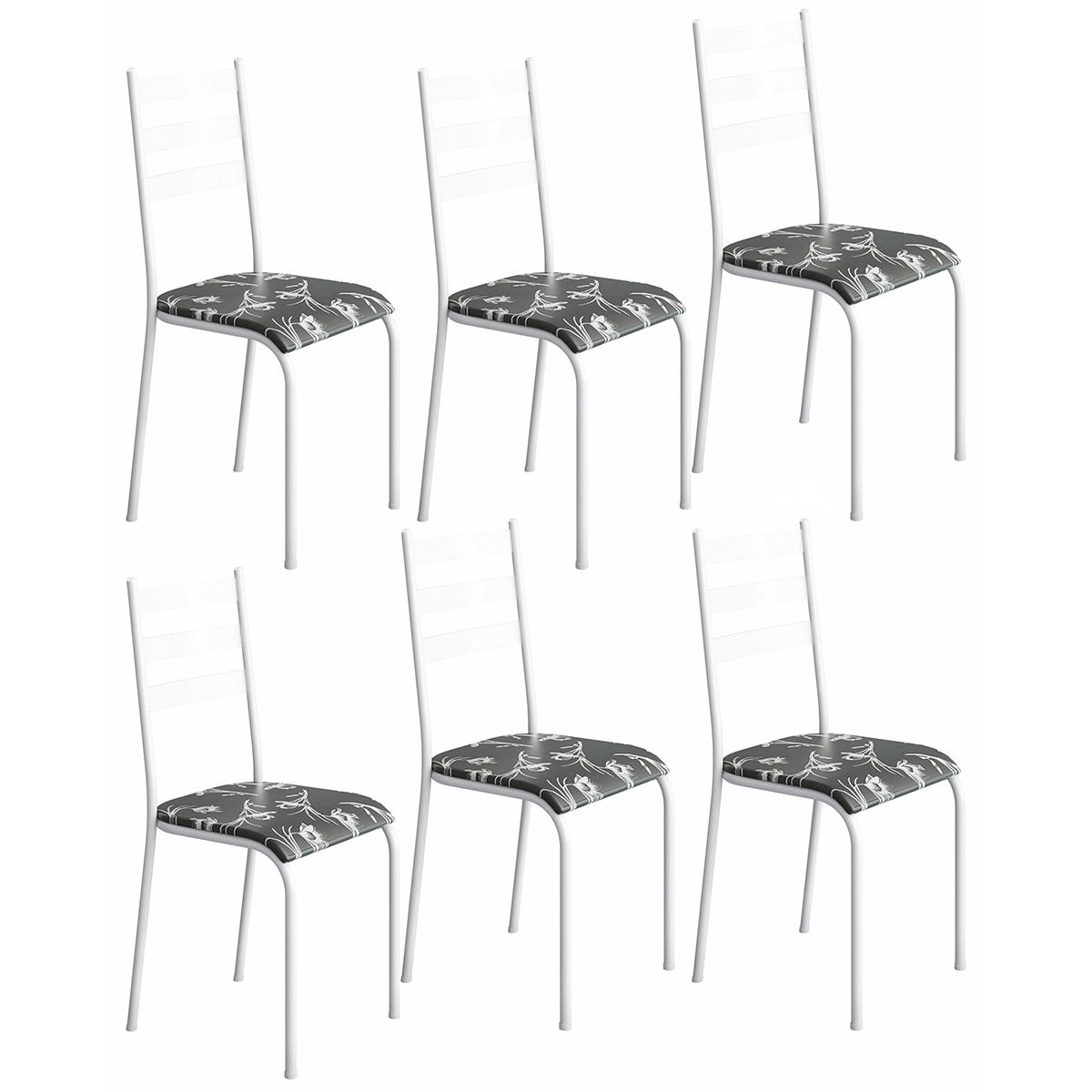 Kit 6 Cadeiras 541 Sala Jantar Cozinha Pés Aço Tubular Floral/branco