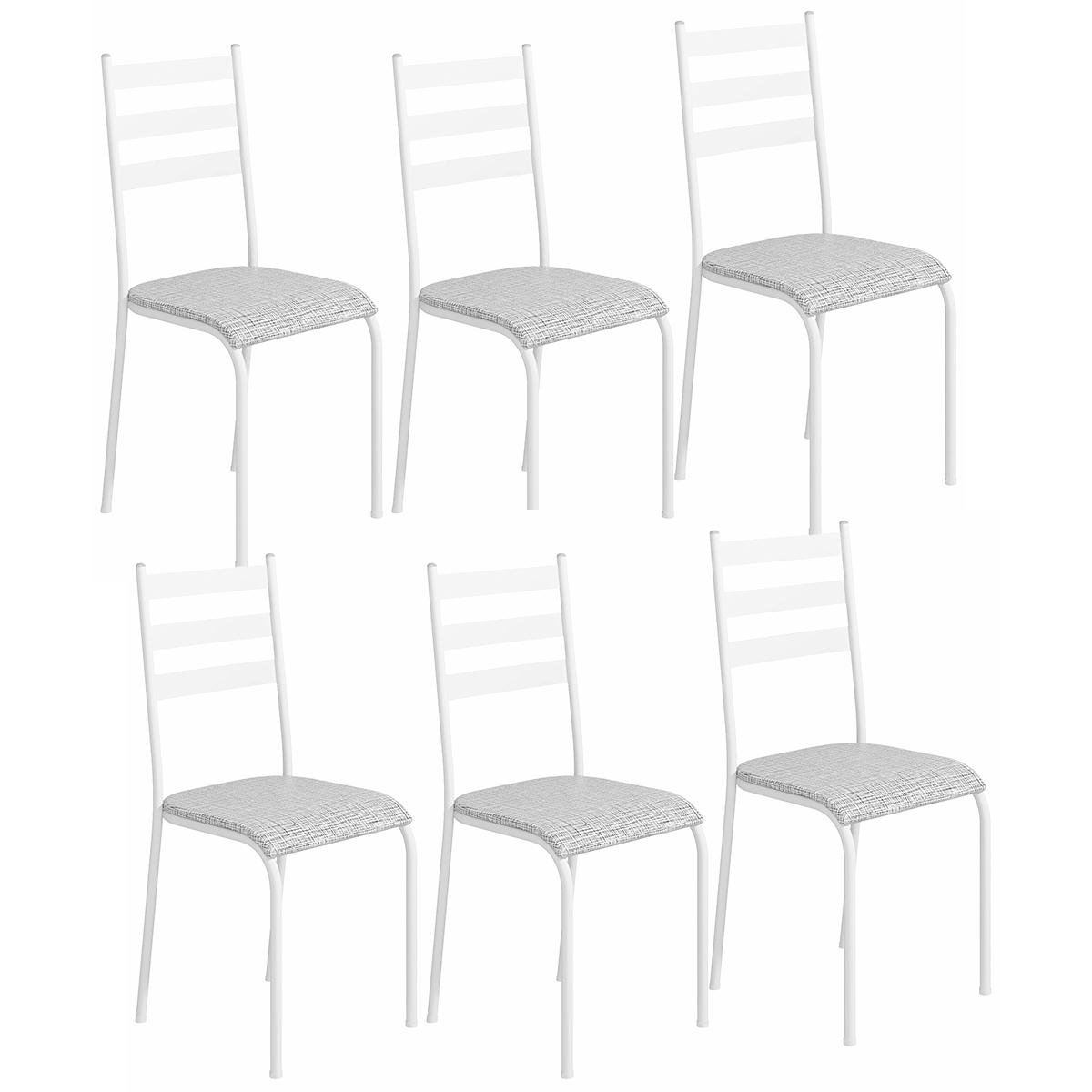 Kit 6 Cadeiras 541 Sala Jantar Cozinha Pés Aço Tubular Cinza/branco