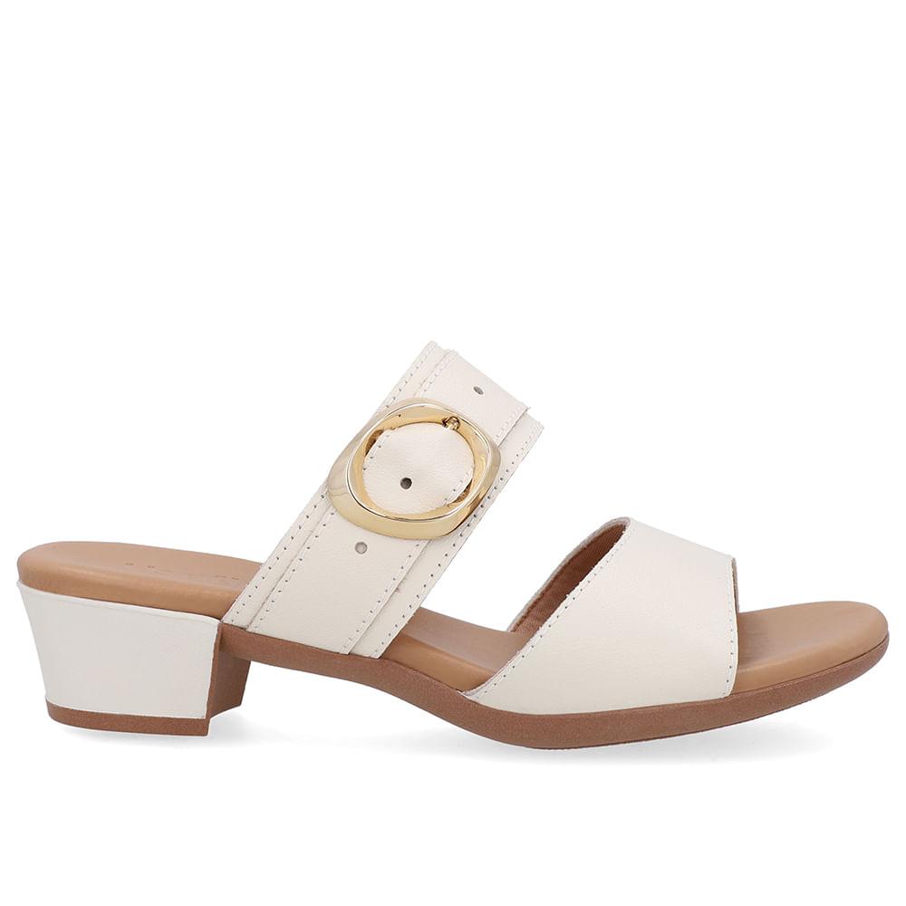 Tamanco Usaflex Salto Bloco Couro Fivela Ref Ud12001 Branco Off 37