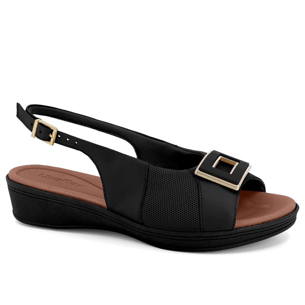 Slingback Usaflex Joanetes Couro Anabela Ref Ud04003 Preto 35