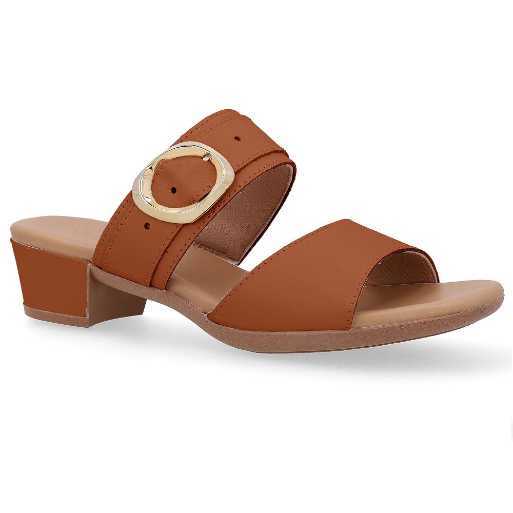 Tamanco Usaflex Salto Bloco Couro Fivela Ref Ud12001 Marrom 37