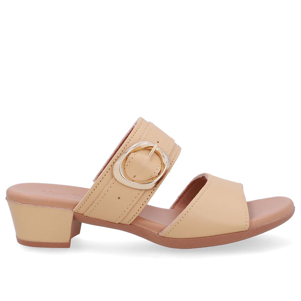 Tamanco Usaflex Salto Bloco Couro Fivela Ref Ud12001 Creme 39